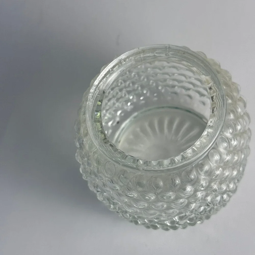 Hobnail Clear Glass Jam Honey Jar Ornate Floral Silver Tone Lid C105 WB 5in
